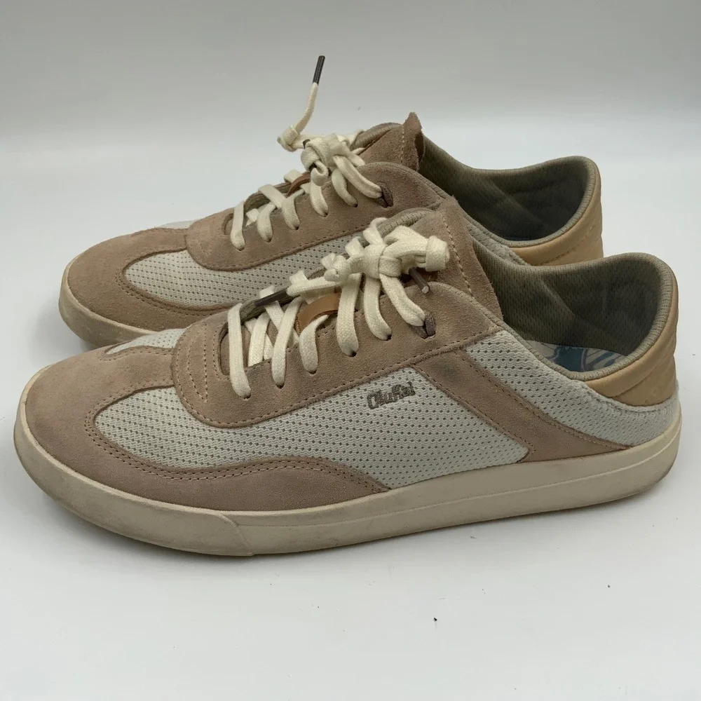 OluKai Pehuea Li Womens Mesh Suede Sneakers Tan Beige 20379-4040